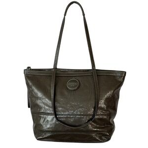 Coach Signature Embossed Patent Leather Tote Metallic Olive Green F15142 Bag